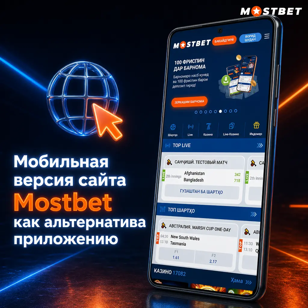 Мобильная версия сайта Mostbet без установки: доступ в браузере, экономия памяти, те же ставки и слоты, что и в приложении